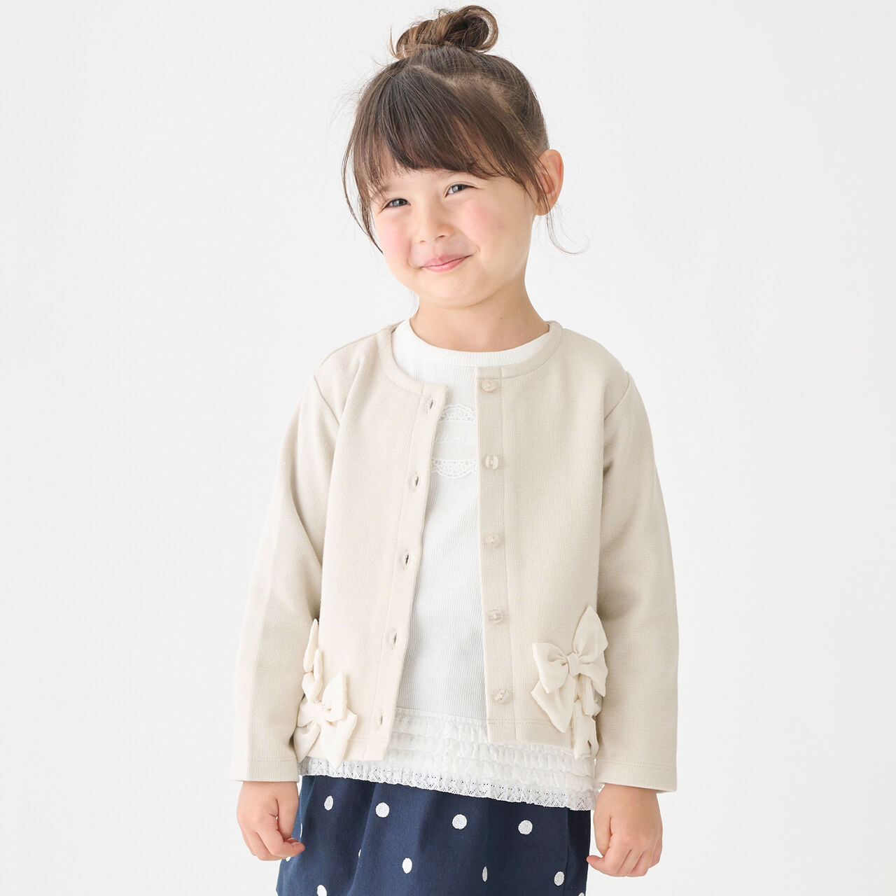 Link Ribbon Cardigan,Light beige, large image number 0