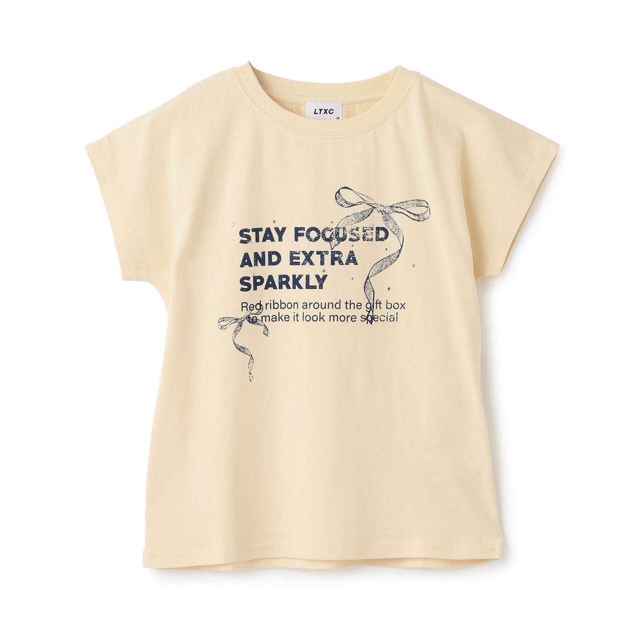 [LTXC/Cotton 100%] Ribbon Illustration Cropped Short-Sleeve T-Shirt in Black,Cream, large image number 10