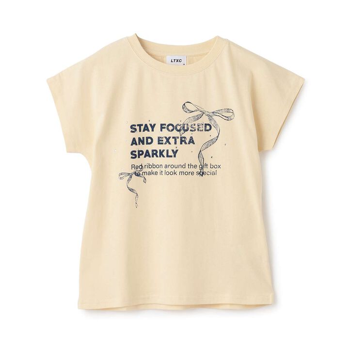 [LTXC/Cotton 100%] Ribbon Illustration Cropped Short-Sleeve T-Shirt in Black,Cream, medium image number 10