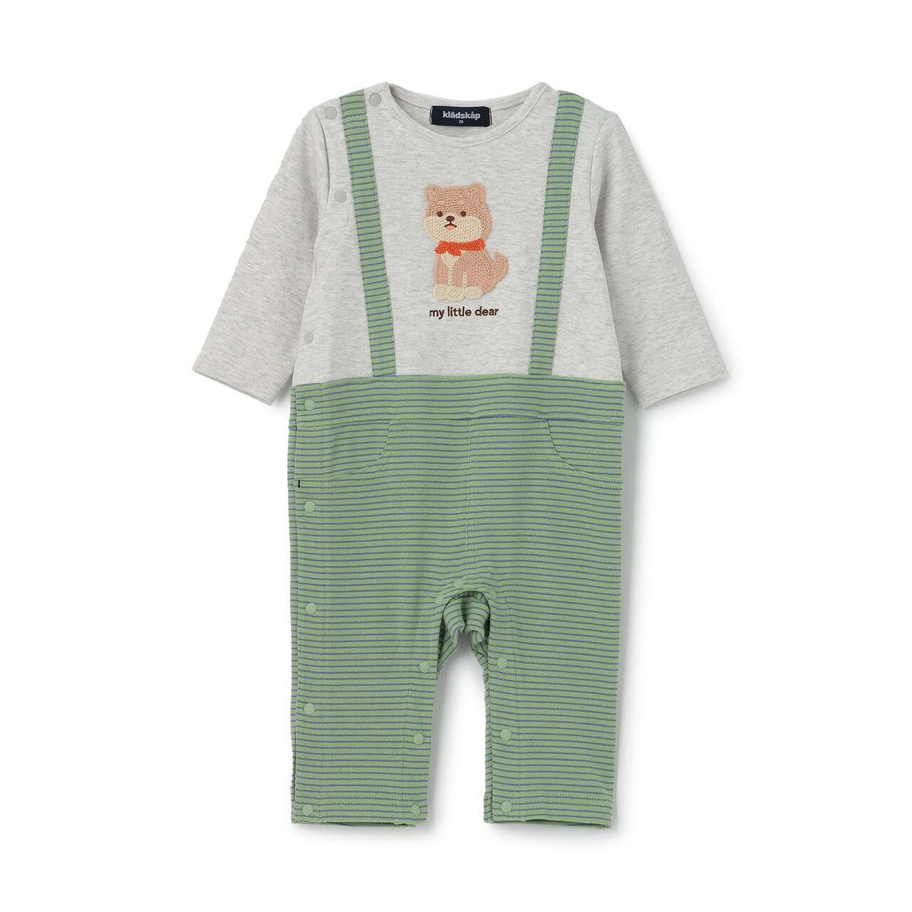 Animal Motif Long-Sleeve Coverall,Smoke white, large image number 0