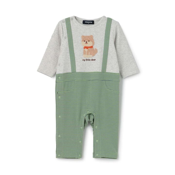 Animal Motif Long-Sleeve Coverall,Smoke white, medium image number 0