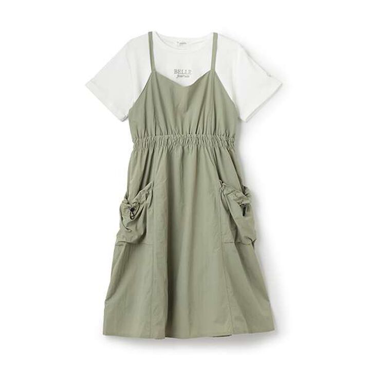 Gathered Camisole One-Piece Dress + T-Shirt Set,Beige, medium image number 16