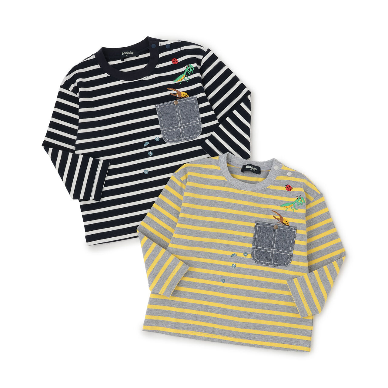 Insect Stripe Pattern Long-Sleeve T-Shirt with Pocket,Navy, large image number 6