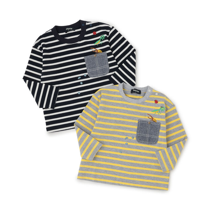Insect Stripe Pattern Long-Sleeve T-Shirt with Pocket,Navy, medium image number 6