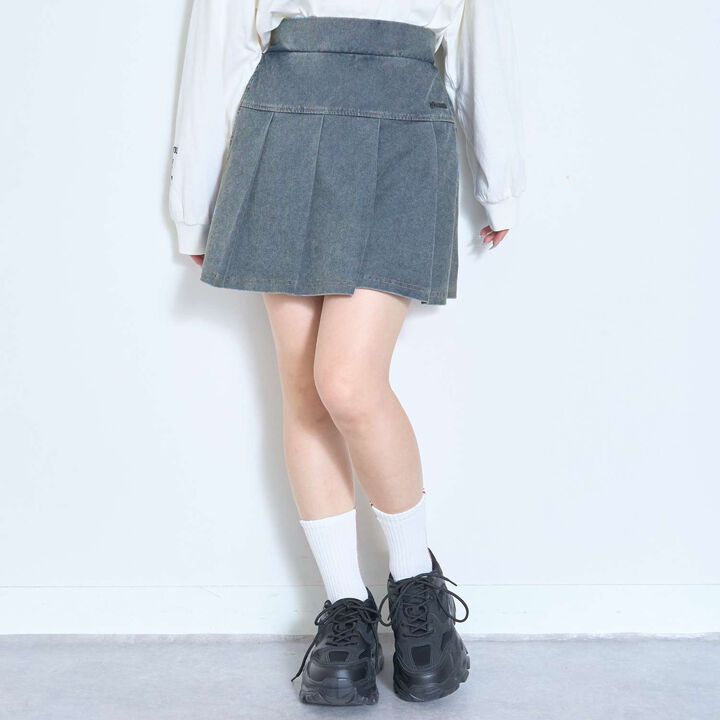 Denim-Like Cut Pleated Skirt,, medium