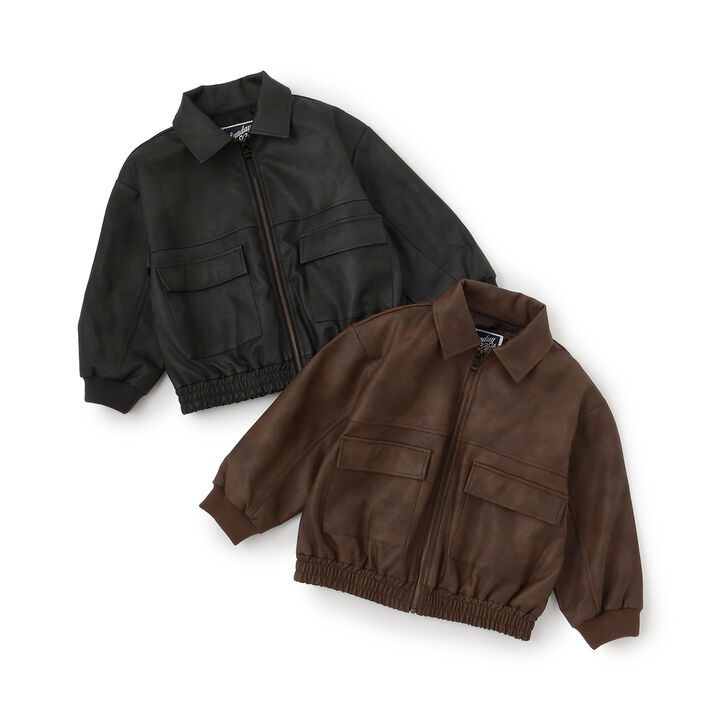 Synthetic Leather Bomber Jacket,Black, medium image number 19