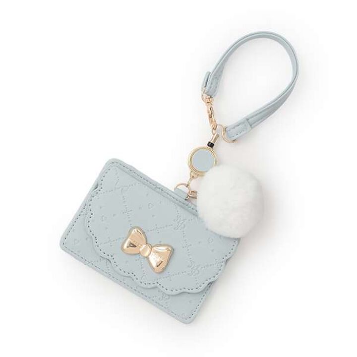 Monogram Pattern Embossed Card Holder with Pom-Pom,Silver, medium image number 8