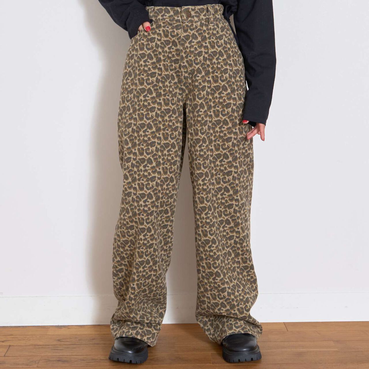 [LTXC] Leopard Print Long Wide Pants,Brown, large image number 0