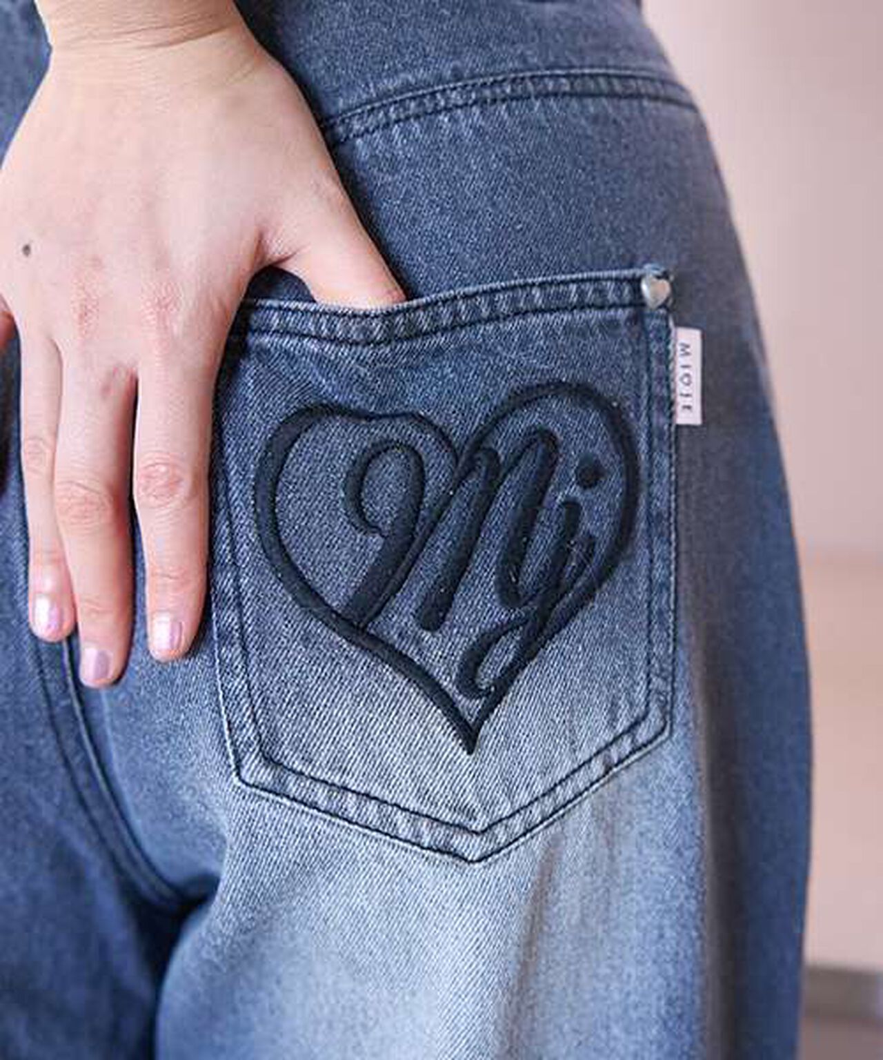 Heart Logo Straight Denim Pants,Blue, large image number 7