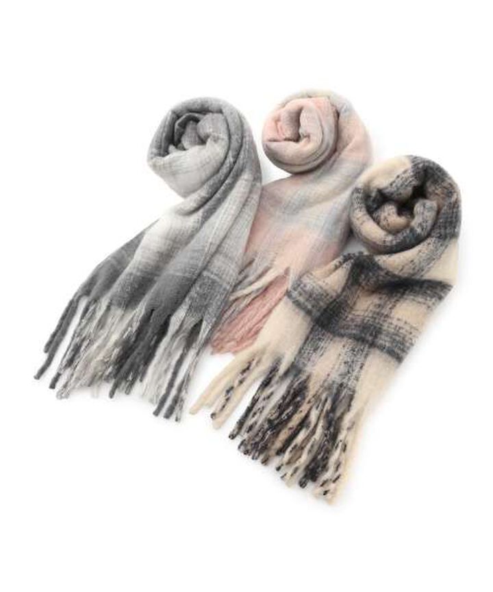 Checkered Scarf [Korean Fashion],Gray, medium image number 3
