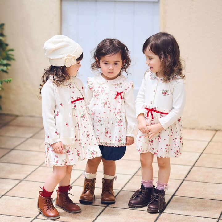 Wild Strawberry Long-Sleeve Balloon One-Piece Dress [Organic] [Made in Japan],Pearl white, medium image number 3