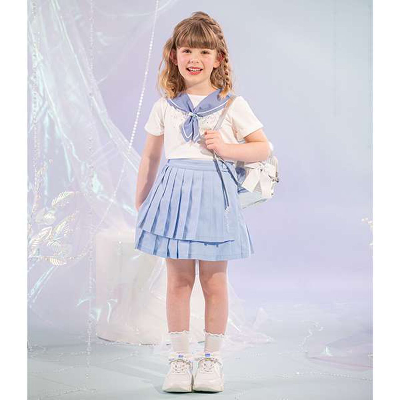 2-Tier Pleated Wrap Skirt Shorts,Blue, large image number 6