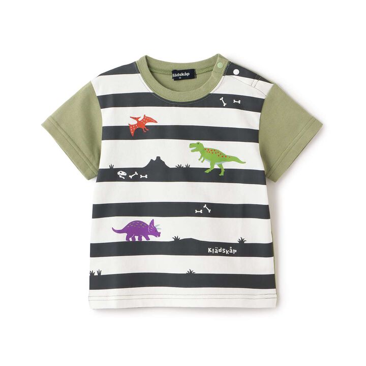 [Popular Item Restocked] Dinosaur Print Stripe Short Sleeve T-Shirt [Not Available at Physical Stores],Green, medium image number 0