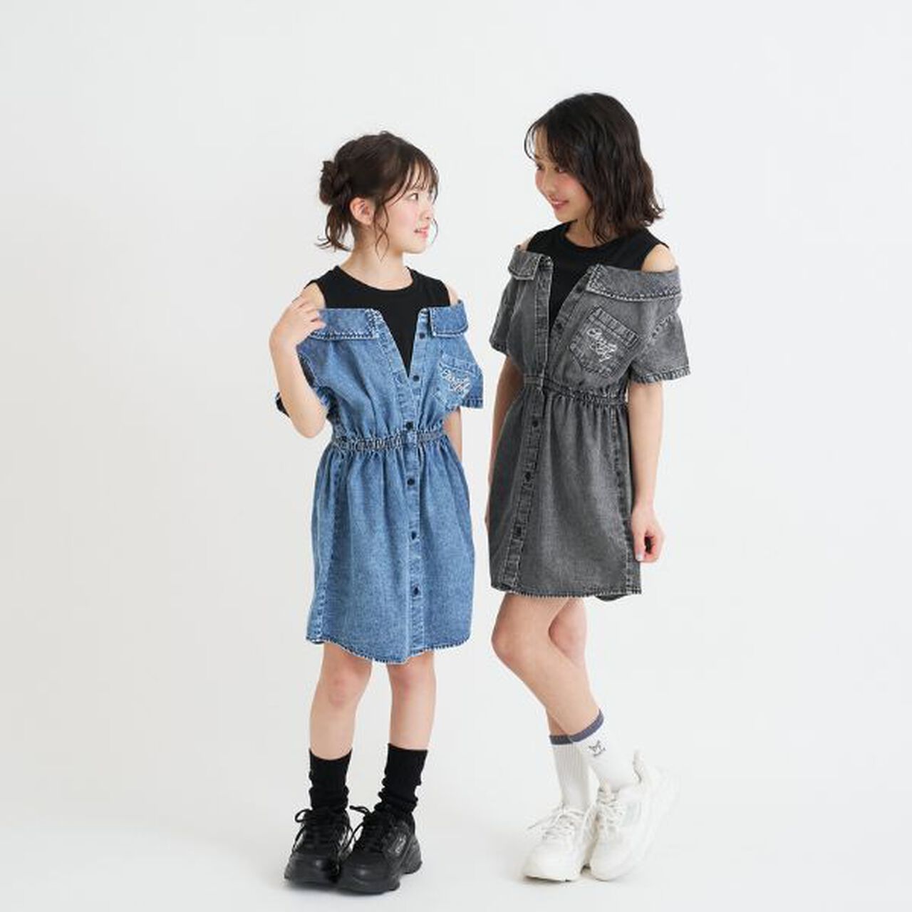 Shoulder Cutout Denim Shirt Dress,Gray, large image number 17