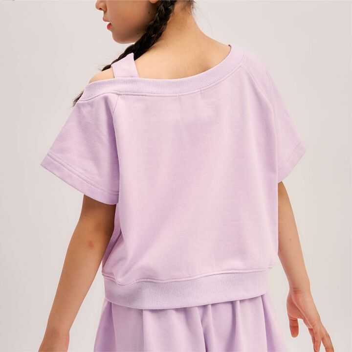 Rhinestone Logo One-Shoulder T-Shirt Outfit Set,Lavender, medium image number 6