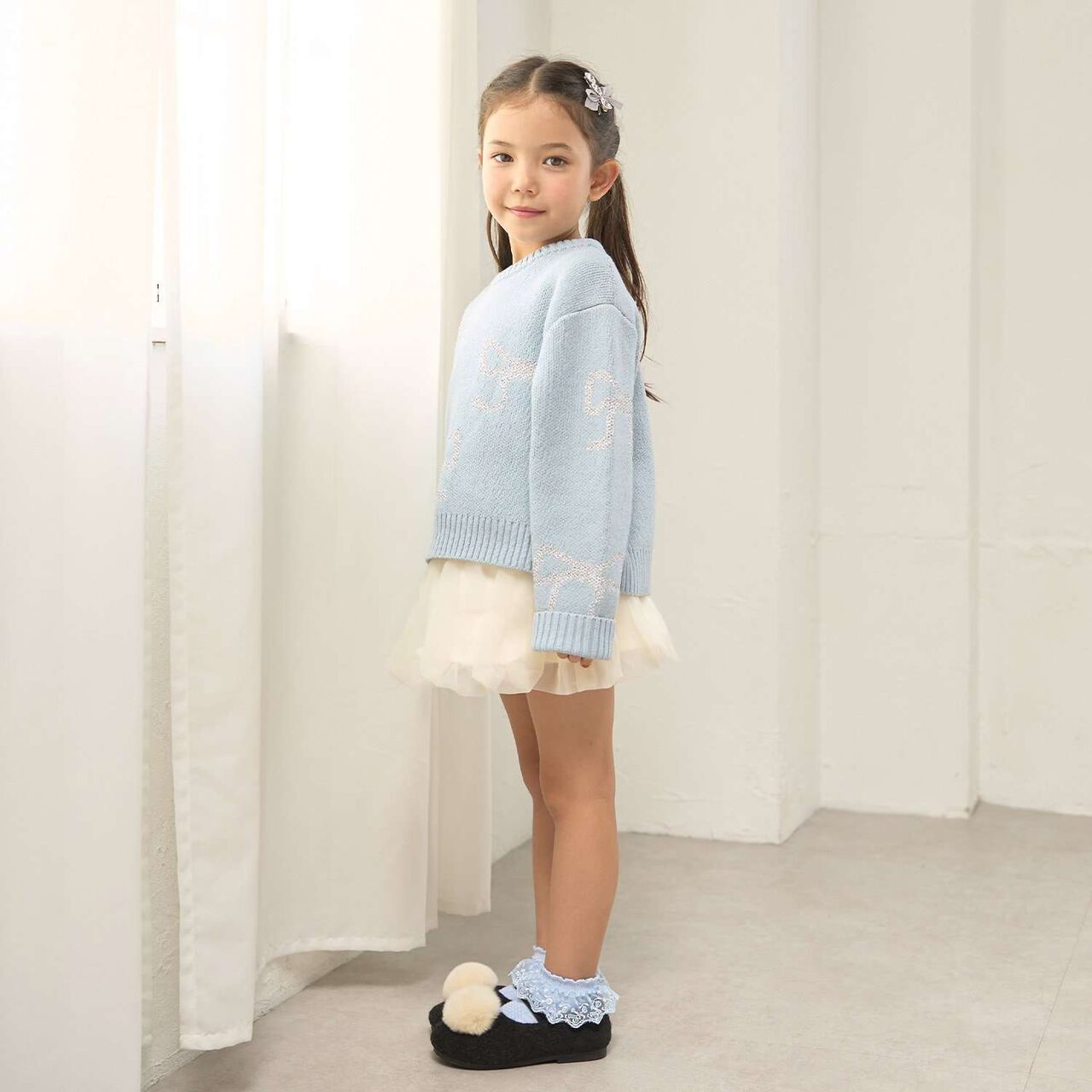 Short Lame Ribbon Sweater,Sax blue, large image number 12