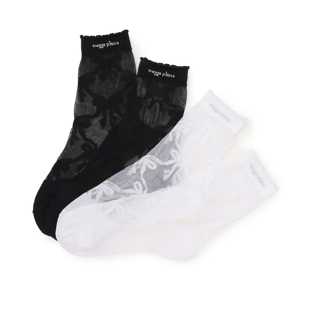 Ribbon Pattern Sheer Socks,Black, large image number 3
