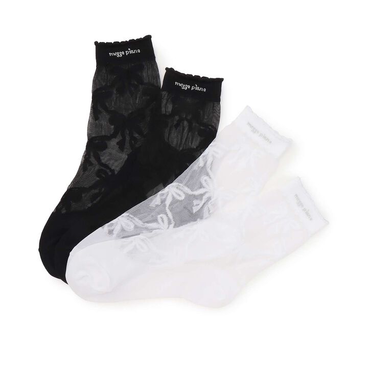 Ribbon Pattern Sheer Socks,Black, medium image number 3