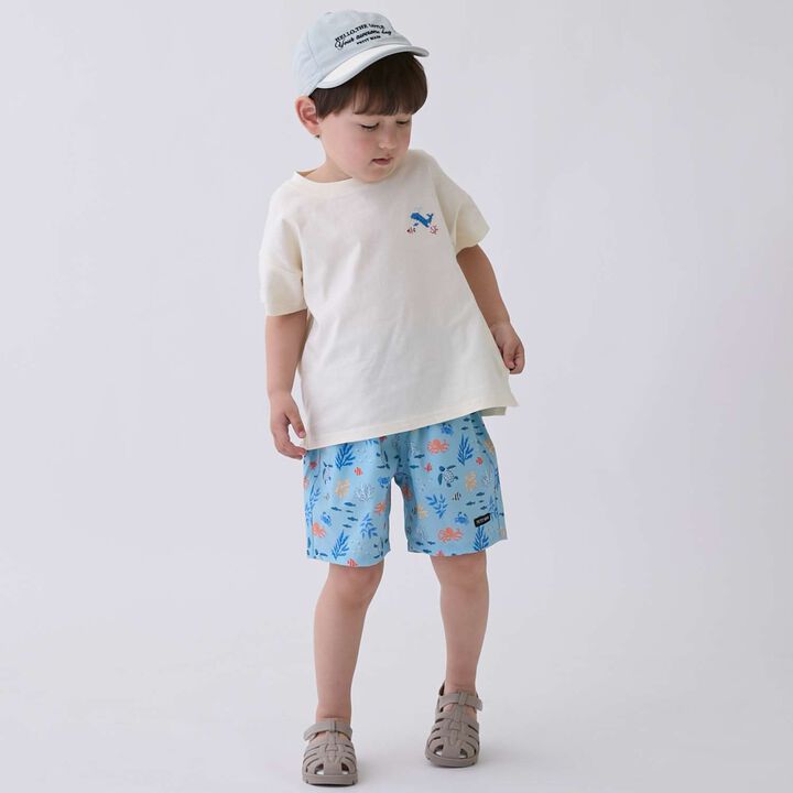 [Food Stain Resistant] Embroidered Short Sleeve T-Shirt,Coral red, medium image number 5