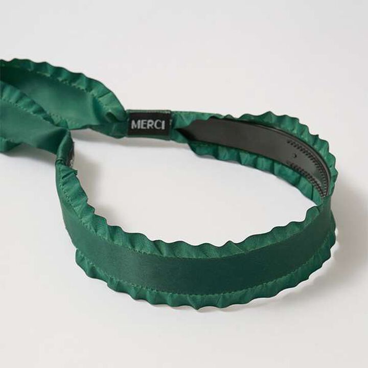 Frill Ribbon Tape Headband,Moss green, medium image number 6