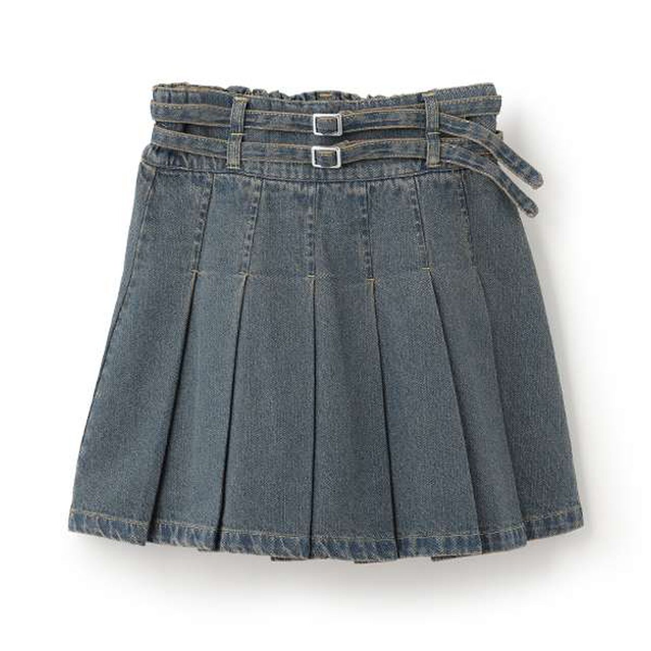 [LTXC] Double Belt Denim Pleated Skirt,Black, large image number 12