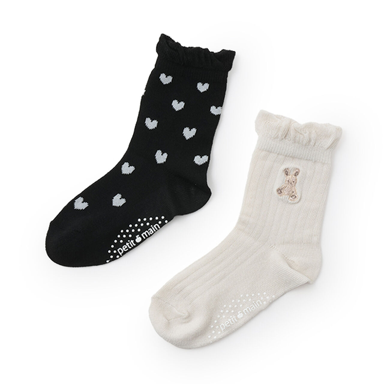 Rabbit & Heart Crew Socks 2P,Ivory, large image number 0