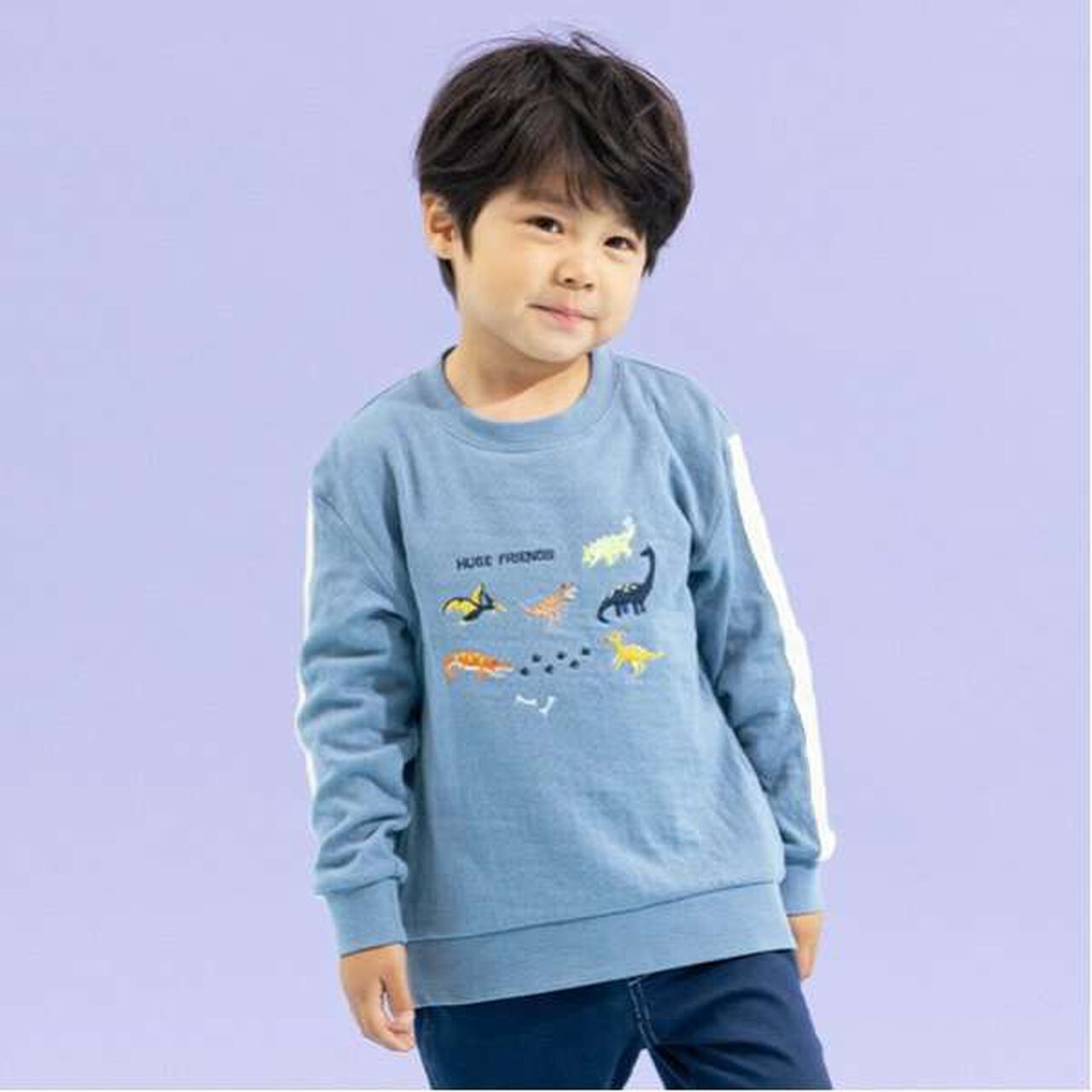 Dinosaur Embroidery Sleeve Line Long-Sleeve T-Shirt,Gray, large image number 14