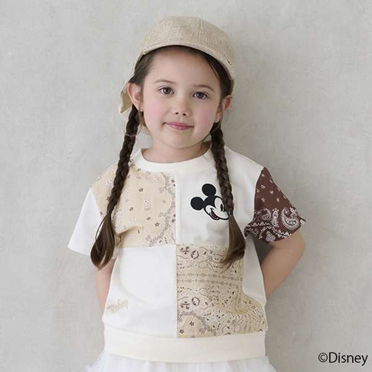 [Disney] Patchwork Short Sleeve T-Shirt,Beige, large image number 0