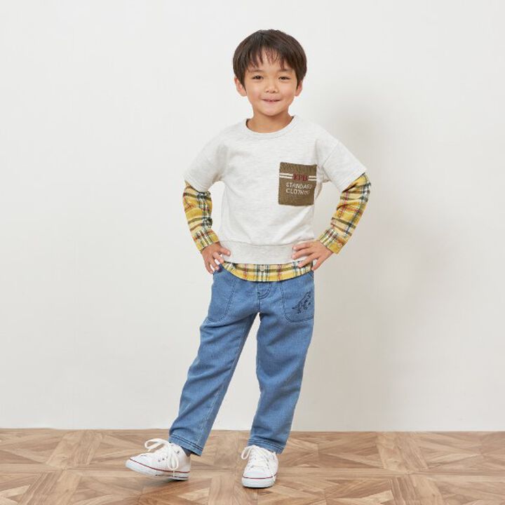 KPBOY Checkered Layered Sweatshirt in Lightweight French Terry (90-160),Black, medium image number 12