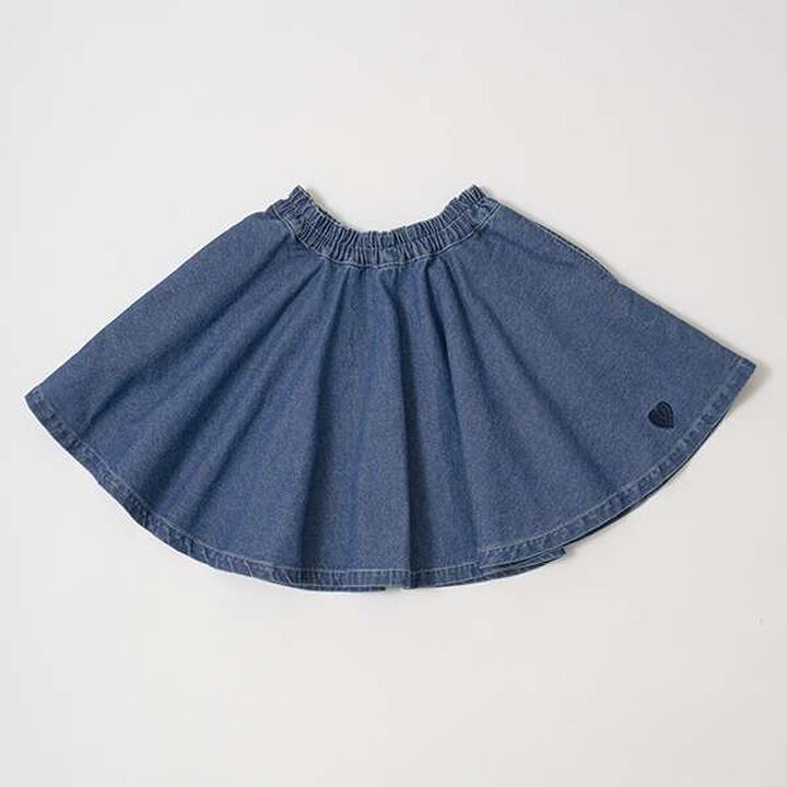 Soft Denim Heart Embroidery Flare Skirt,Blue, medium image number 11