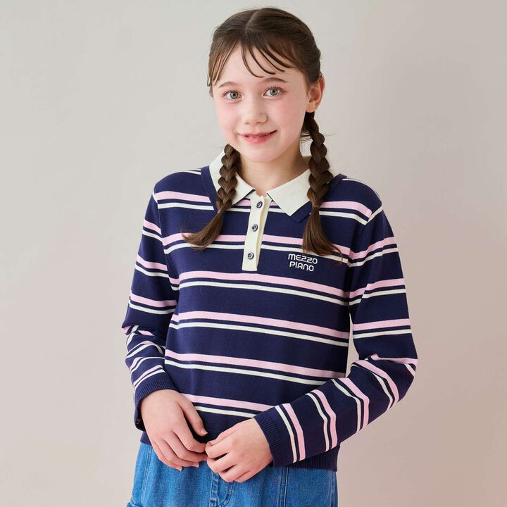 Stripe Pattern Polo Knitwear,, medium