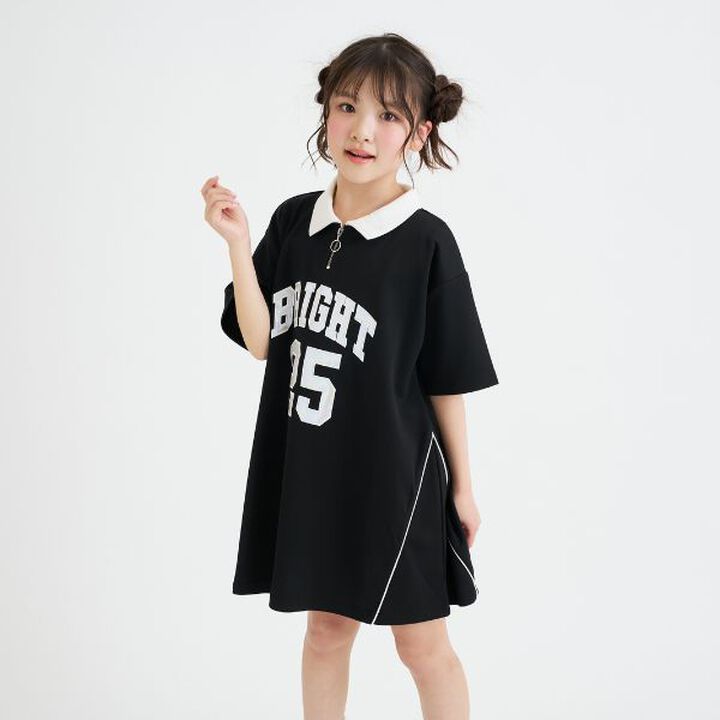 Numbered Half-Zip Ponte One-Piece Dress,Black, medium image number 0