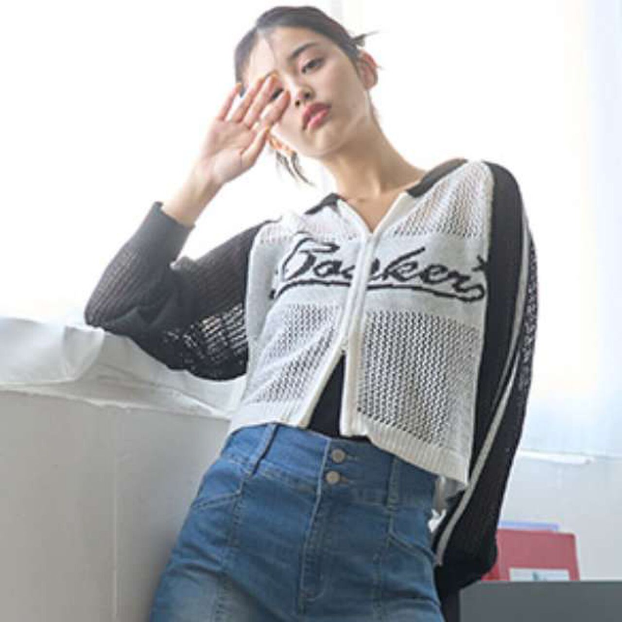 [LTXC] Mesh Raglan Zip Knitwear,Off white, large image number 0