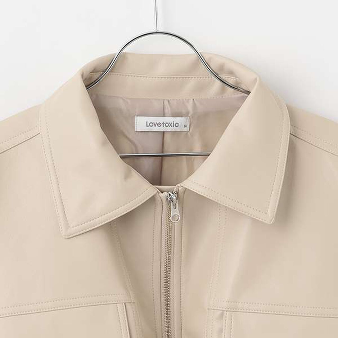 F Leather Short Bomber Jacket,Ivory, large image number 11