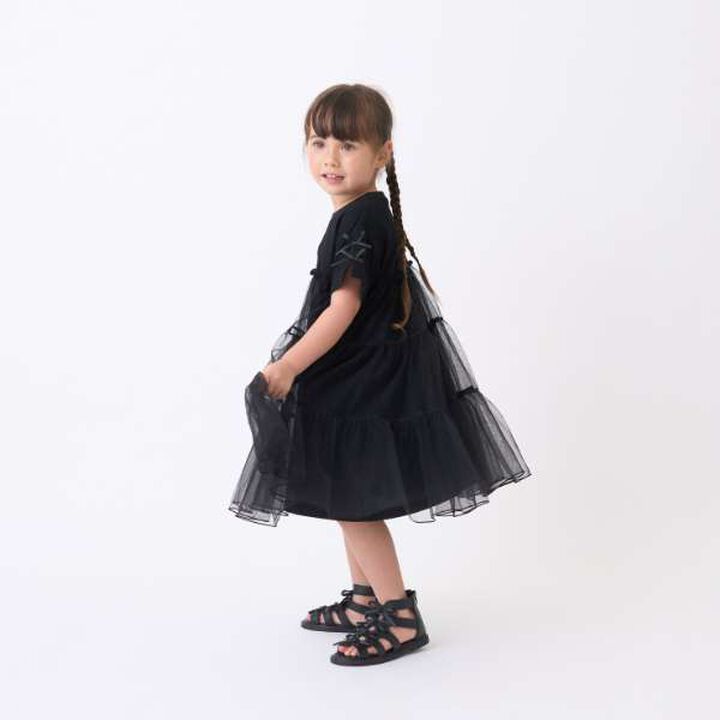 [Cool Touch] Tiered Tulle T-Shirt Dress,Black, medium image number 0