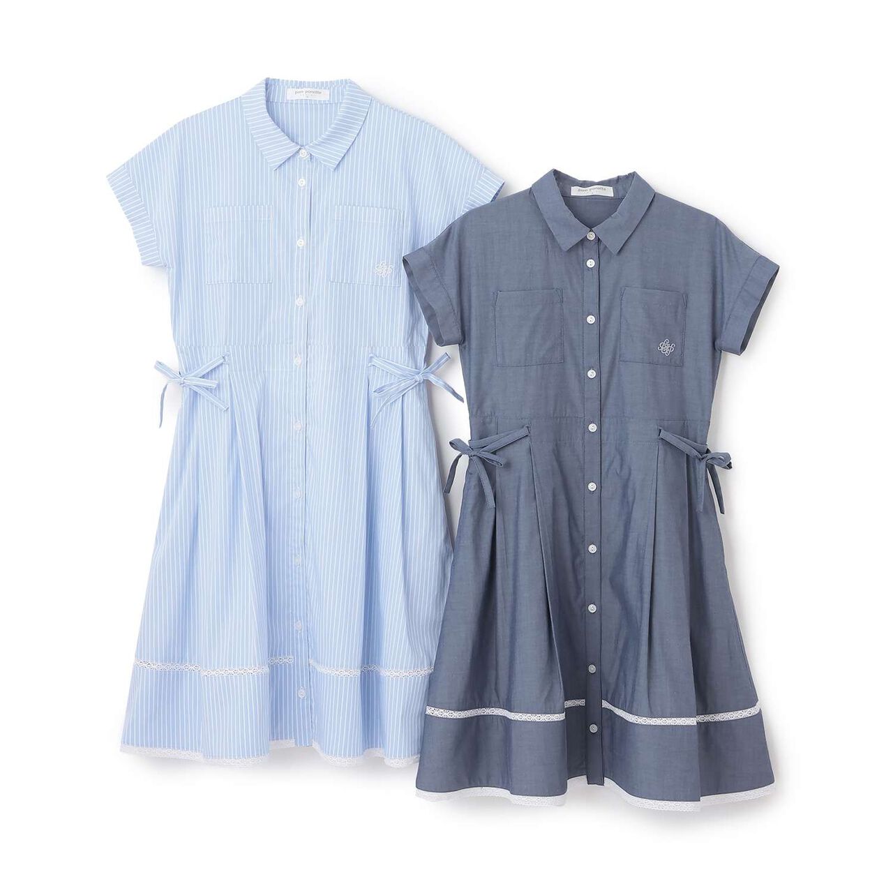 [130cm] Side Ribbon Shirt Dress,Navy, large image number 9