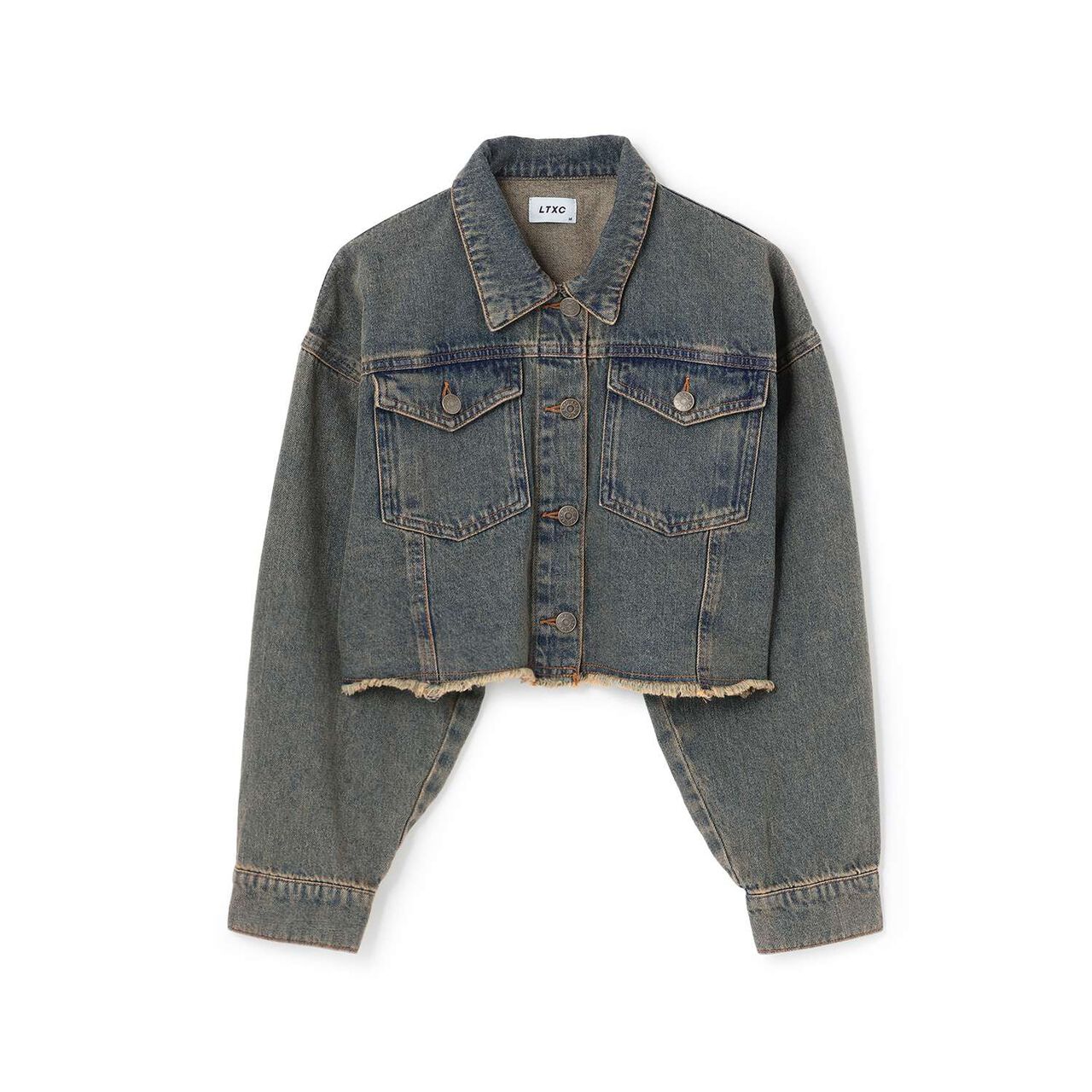 Cropped Denim Jacket,Navy, large image number 6
