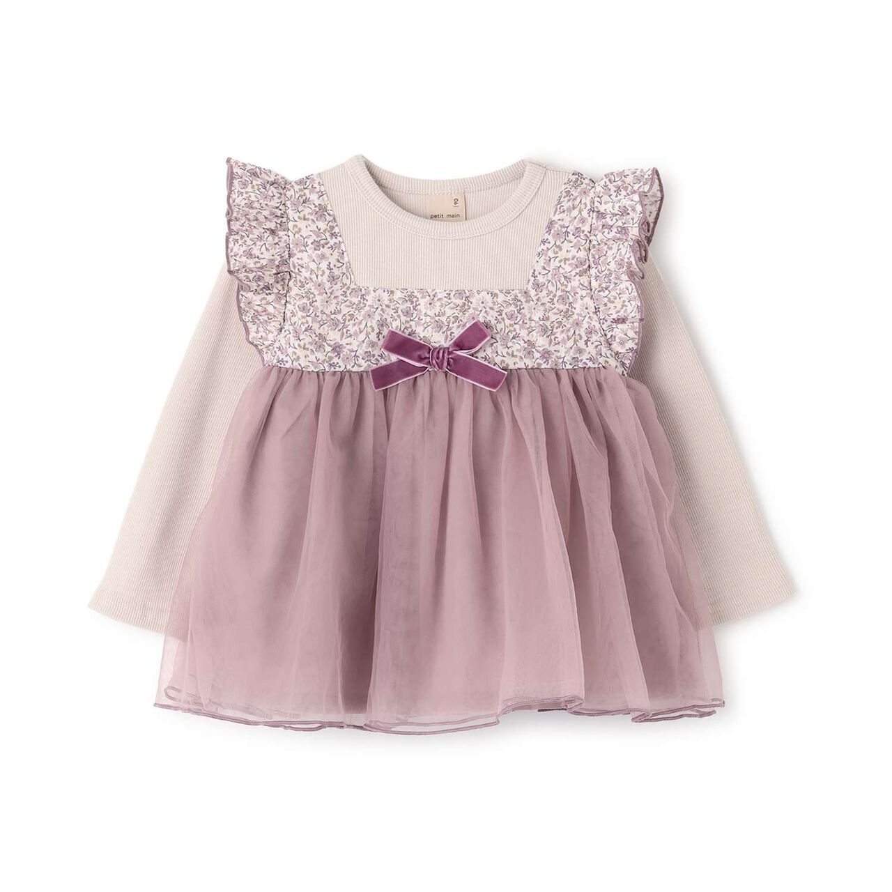 Flower Tulle Long-Sleeve T-Shirt,Pink, large image number 3