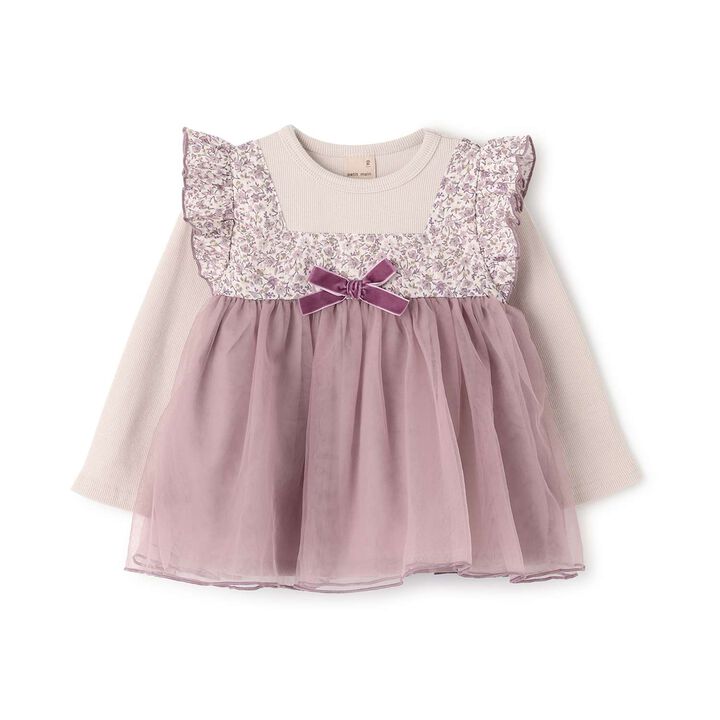 Flower Tulle Long-Sleeve T-Shirt,Pink, medium image number 3