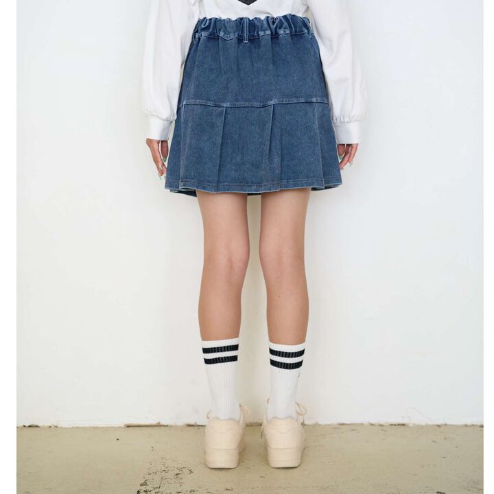 [Stretch] Denim-Look Cut Pleated Skirt,Blue, medium image number 21