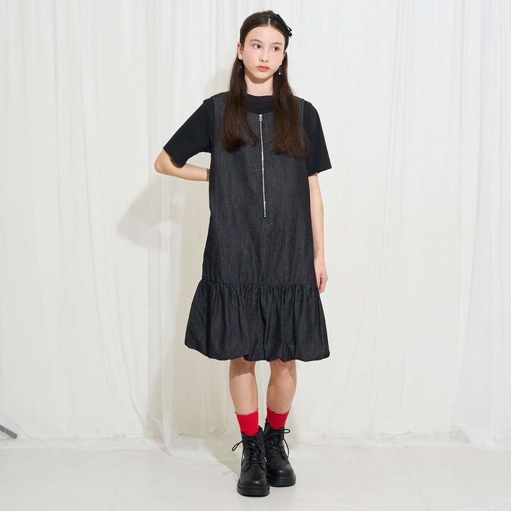 [AMI] Cool Touch Denim Balloon Jumper Skirt Inner Set,, medium