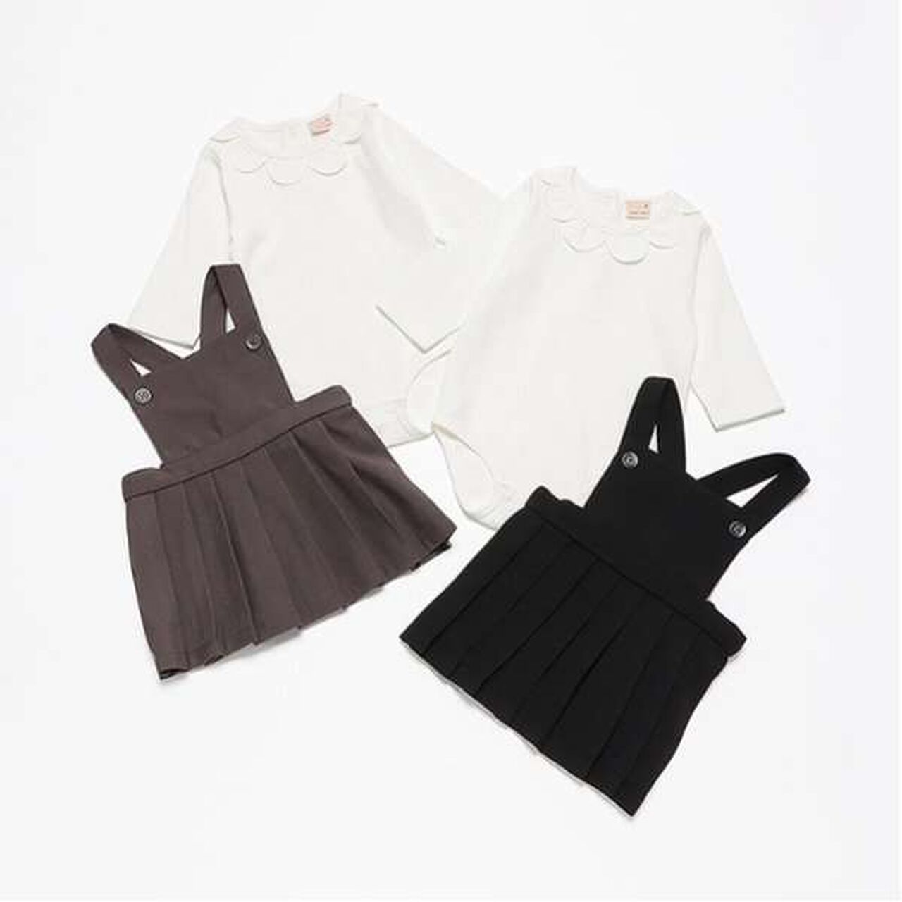 Pleated Jumper Skirt Set,Black, large image number 2