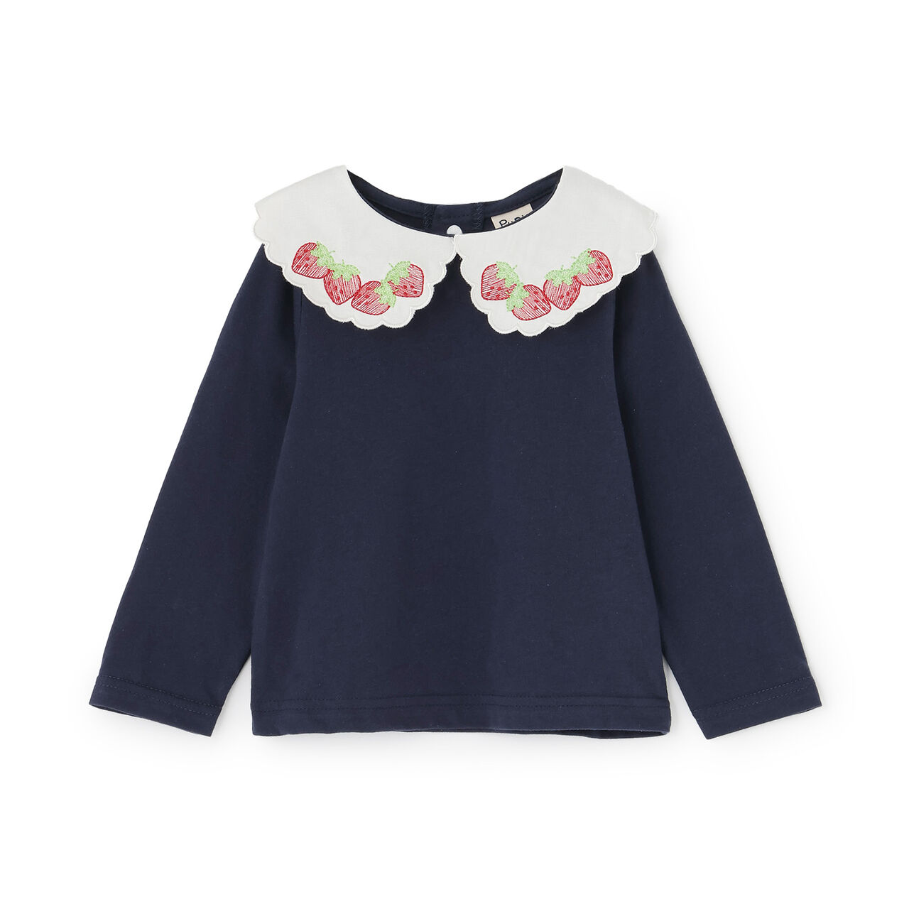 Strawberry Embroidery Scallop Collar Top,Navy, large image number 11