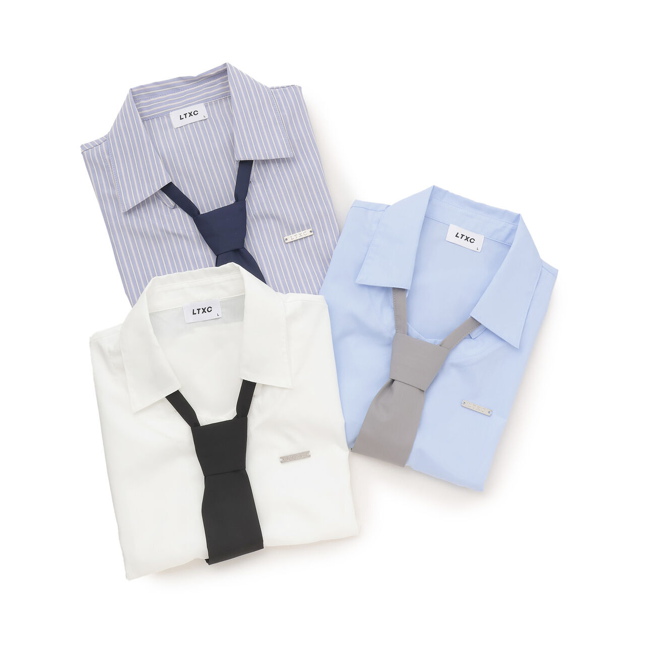 [LTXC] Stylish Short-Sleeve Shirt with Trendy Tie,Off white, large image number 14