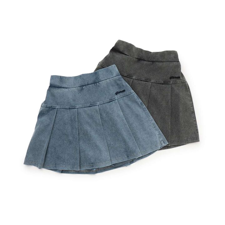 Denim-Like Cut Pleated Skirt,Gray, medium image number 4