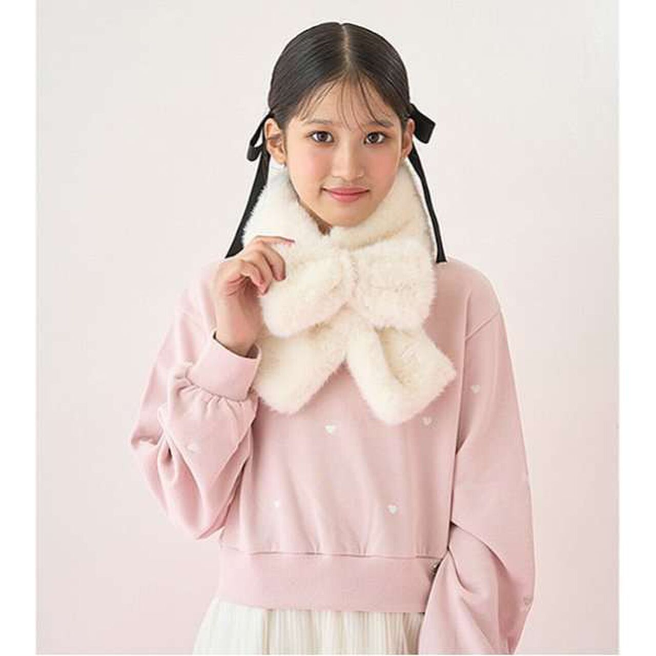 Faux Fur Ribbon Scarf,Ivory, large image number 10