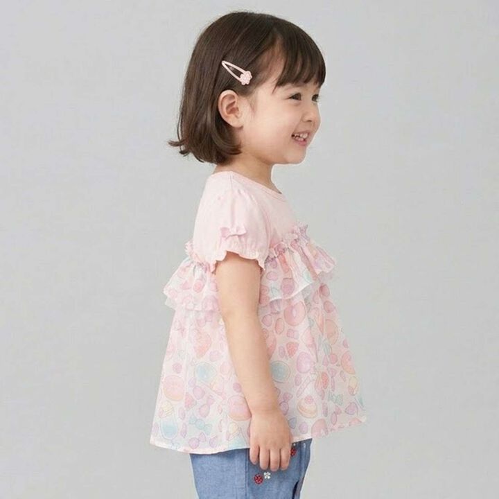 Sweets Motif Color-Block Top,Sax blue, medium image number 4
