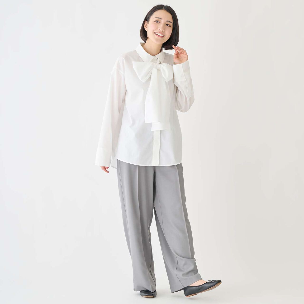 [Formal] Blouse with Tie,Blue, large image number 6