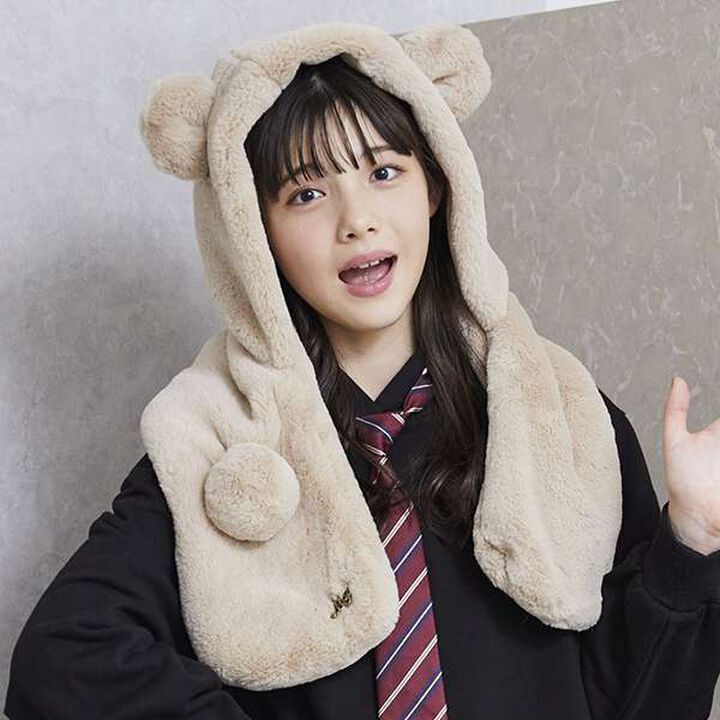 Bear Ear Hooded Scarf,Light beige, medium image number 11