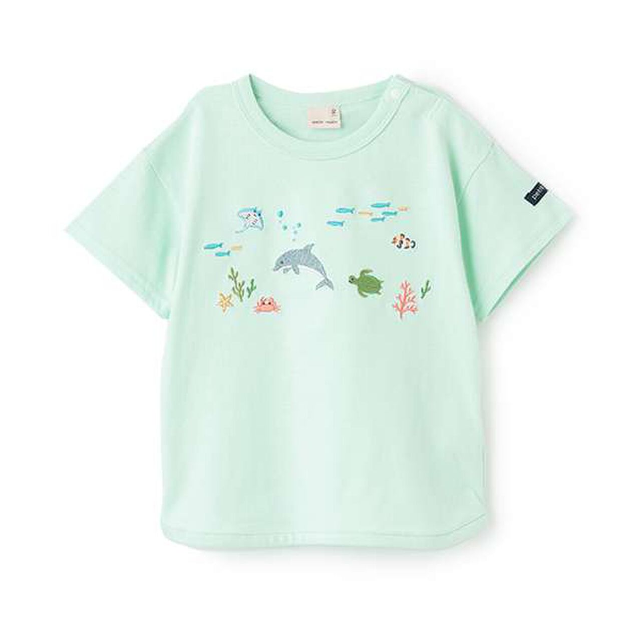 Sea Creature Embroidery Short Sleeve T-Shirt,Emerald green, large image number 0